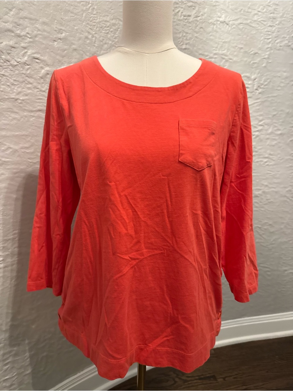 Talbots Coral Scoop-Neck 3/4 Sleeve Pocket Tee